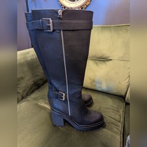Mix No. 6 Black Knee-High Heeled Boots with Buckles
